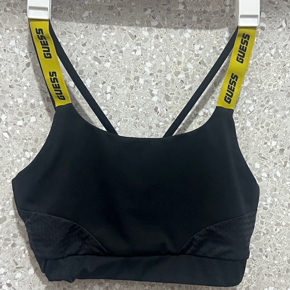 Guess Black and Yellow Sports Bra with Adjustable Straps - Picture 2 of 7